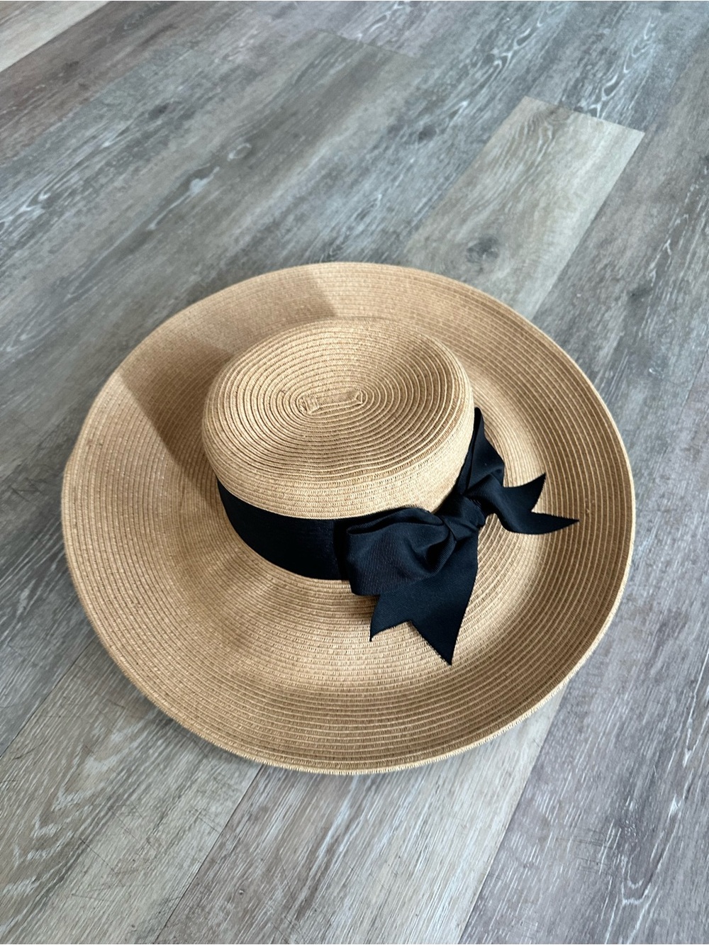 Custom made Straw Wide-Brim Sun Hat with Black Bow